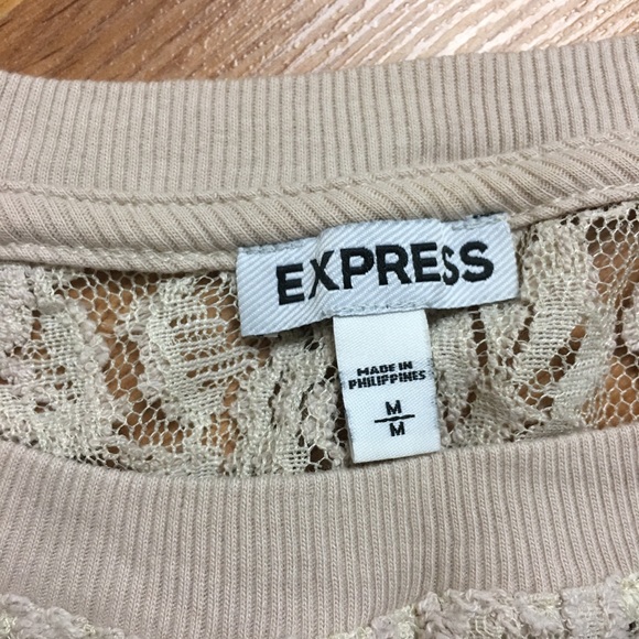Express Sheer Floral Lace Taupe Elbow Sleeve Top Size M - Picture 7 of 8